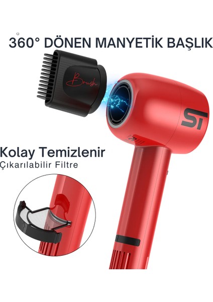 Kırmızı Saç Kurutma Makinesi – 3 Hız Ayarı, Soğuk Hava, Profesyonel modelleri