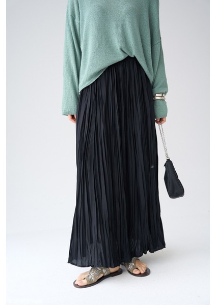 Yüksek Bel Piliseli Uzun Etek Siyah fiyatları