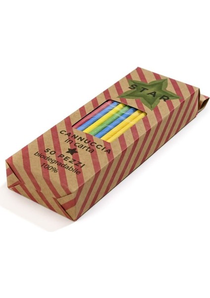 Kağıt Pipet Karışık Renkli Sargısız 6X195 mm (50'li Kutulu) 50 Adet