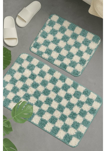 Damalı Desen Banyo Paspası Kaymaz Taban 60X100-60X50 Yıkanabilir