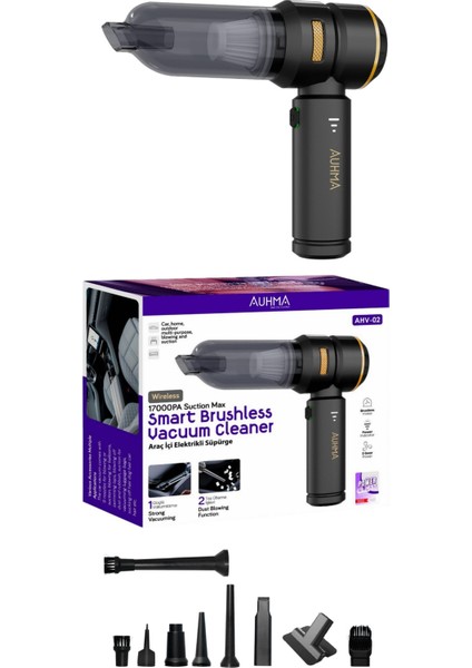 Kablosuz Wireless Siyah 17.000PA Maksimum Çekiş ve Üfleme Kablosuz Akıllı Mini Araç Süpürgesi