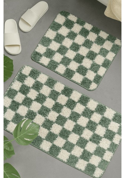 Damalı Desen Banyo Paspası Kaymaz Taban 60X100-60X50 Yıkanabilir