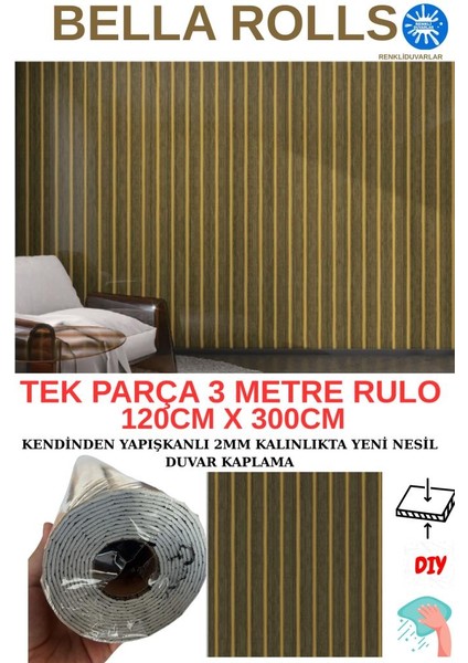 120CMX300CM Tek Parça Yapışkanlı Rulo Gold Çizgili Düz Parlak Duvar Paneli Kağıdı Taksim QM0133