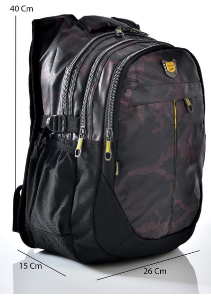 2235 Bordo Kamuflaj Desenli Okul Sırt Çantası