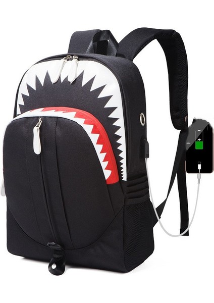 Big Mouth Shark USB Fonksiyonlu Öğrenci Okul Çantası (Yurt Dışından)