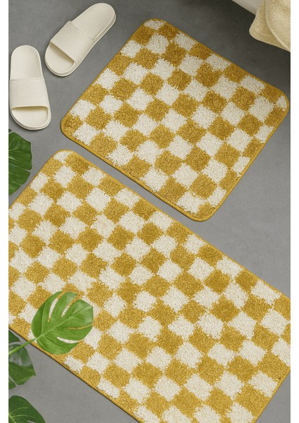 Damalı Desen Banyo Paspası Kaymaz Taban 60X100-60X50 Yıkanabilir