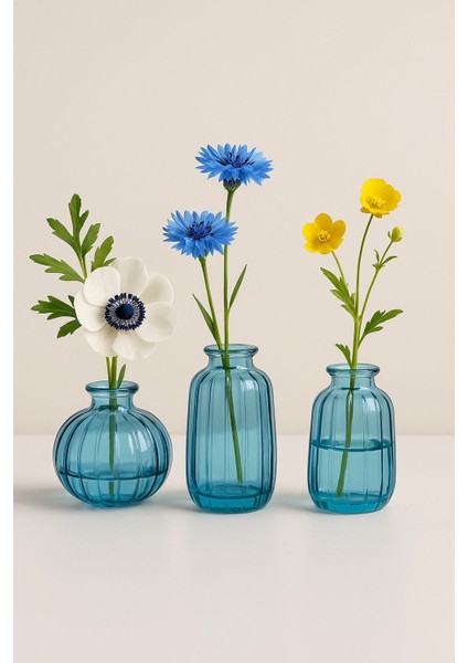 Dekoratif Minimalist 3'lü Cam Vazo Turkuaz fiyatları