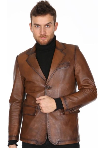 Hakiki Deri Kahverengi Casual Düğmeli Erkek Deri Ceket fiyatları