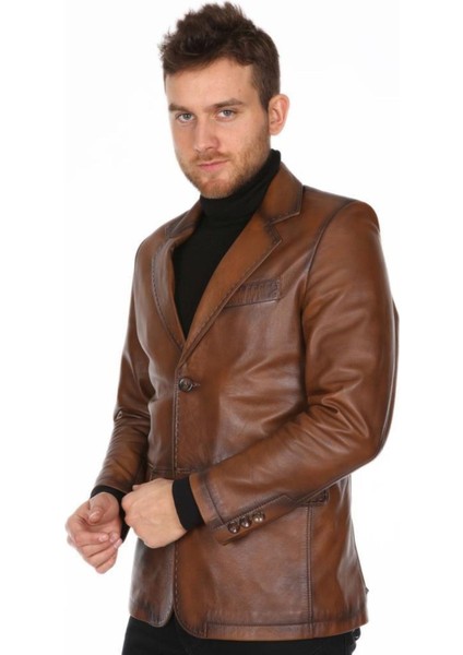 Hakiki Deri Kahverengi Casual Düğmeli Erkek Deri Ceket fırsatları
