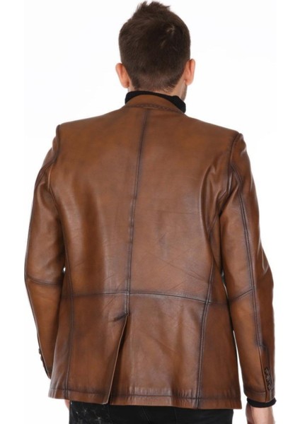 Hakiki Deri Kahverengi Casual Düğmeli Erkek Deri Ceket indirimleri