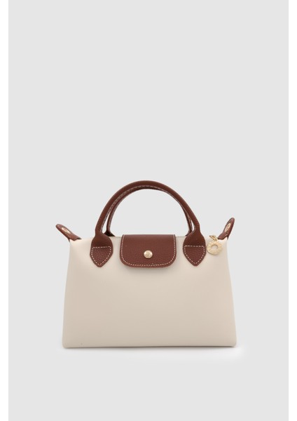 Neylo Fermuar ve Mıknatıs Kapamalı Deri Çapraz Askılı El Çantası Krem Taba