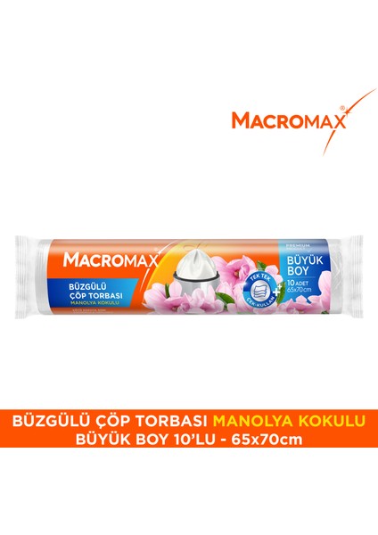 Büzgülü Çöp Torbası Büyük Boy (65x70cm) Manolya Kokulu 10 Adet Süper Ekonomik Paket