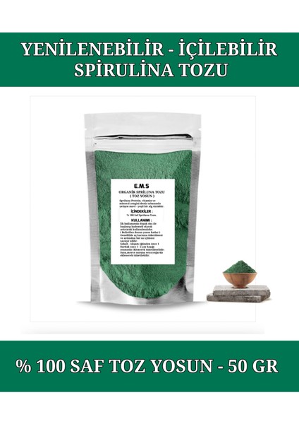 Spirulina Toz Yosun Spriluna Spirulina % 100 Saf 50gr SPİRULİNA YENİLEBİLİR - İÇİLEBİLİR.