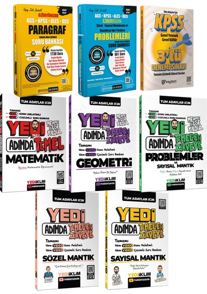 Yedi Adımda Serisi Mega Set(Video Konu Anlatımlı Video Çözümlü Soru Bankası)-Paragraf-Akıl Yürütme