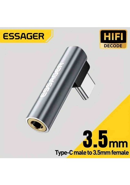 Type-C To 3.5mm Jack Aux Kulaklık Çevirici Dönüştürücü Dac Çip+Hi-Fi Ses Teknolojisi CE Lisanslı Sağlam Orjinal