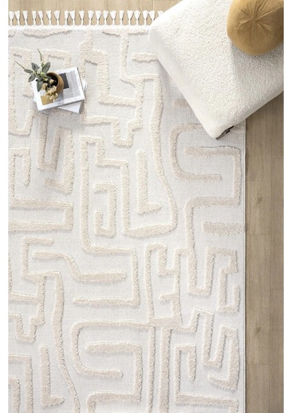 Krem Renk Modern Dokuma Halı Yolluk Antre Oturma Odası Salon Mutfak Halısı