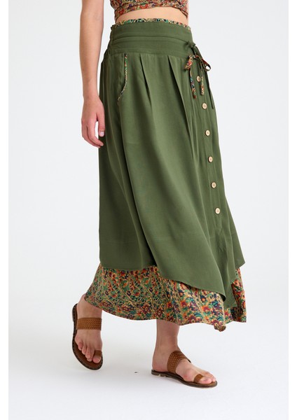 Bohem Tarz Düğme Detaylı Kloş Etek fiyatları