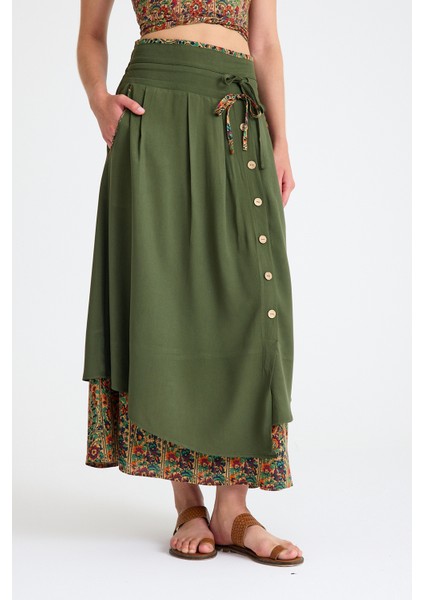 Bohem Tarz Düğme Detaylı Kloş Etek modelleri