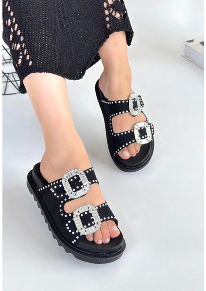 Juana Siyah Nubuk Taşlı Terlik fiyatları