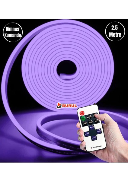 2.5 Metre Mor Işık Esnek Neon LED Şerit Dimmer Kumandalı Dekoratif Aydınlatma Seti SB-6538