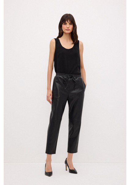 Beli Lastikli Deri Pantolon Siyah 15343139001