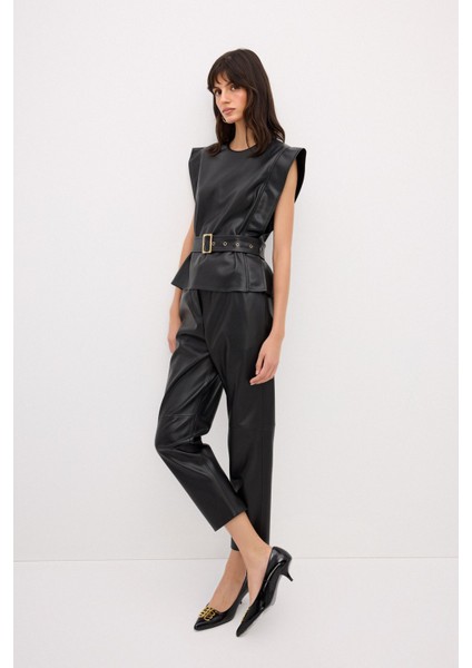 Beli Lastikli Deri Pantolon Siyah 15343139001 indirimleri