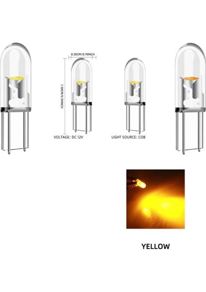 ( 4 x Adet ) 1 Set T5 1.2W LED Mini Dipsiz Ampul Sarı 12V (1.2W Mini Dipsiz Ampul LED Kristal Cam Sarı)