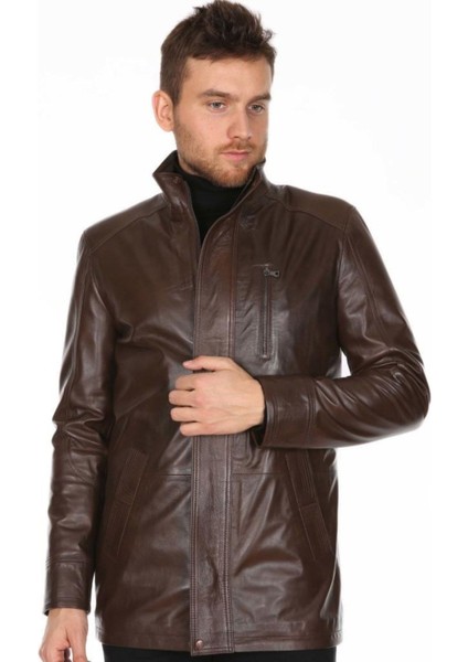 Hakiki Deri Kahverengi Cep Işlemeli Erkek Deri Ceket fiyatları