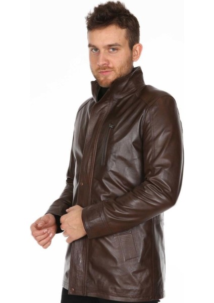 Hakiki Deri Kahverengi Cep Işlemeli Erkek Deri Ceket fırsatları