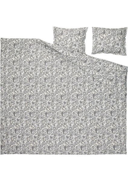 Rodgersıa Nevresim Seti Gri Beyaz 240 x 220 - 50 x 60 cm Çift Kişilik