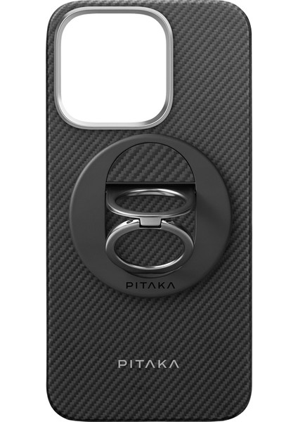 iPhone 16 Pro Kılıf Grip 3 Standlı 600D Aramid Fiber Pitaka Black-Grey Twill Kapak Siyah-Gri