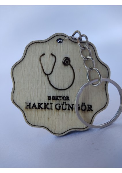 Kişiye Özel Yazılı Ahşap Anahtarlık – Doktor Detaylı Lazer Kesim – Kavak Kontraplak