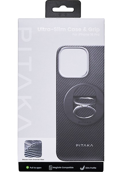 iPhone 16 Pro Kılıf Grip 3 Standlı 600D Aramid Fiber Pitaka Black-Grey Twill Kapak Siyah-Gri modelleri