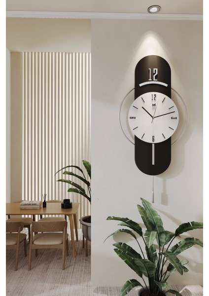 Antrasit-Gümüş Milano Time Modern Dekoratif Metal Camlı Duvar Saati