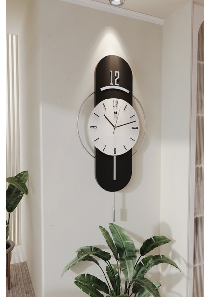 Antrasit-Gümüş Milano Time Modern Dekoratif Metal Camlı Duvar Saati