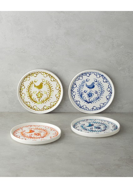 Birdie Seramik 4'lü Pasta Tabağı 20 cm Renkli