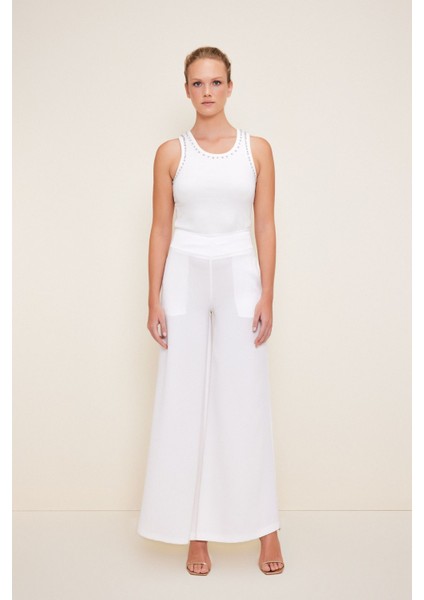 Geniş Paça Pantolon Kemik 153L9081000 fırsatları