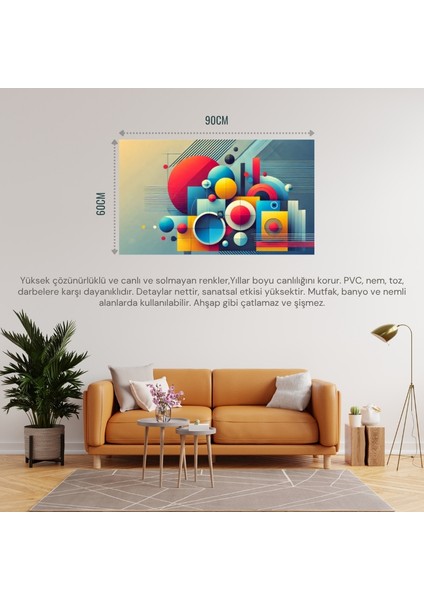 Soyut Geometrik Şekiller ve Renkler 06 Çerçevesiz 90X60CM Pvc Tablo