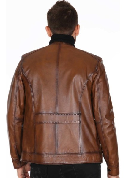 Hakiki Deri Kahverengi Casual Fermuarlı Erkek Deri Ceket indirimleri