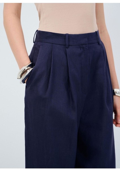 Pileli Bol Paça Pantolon Lacivert 15345527000 fırsatları