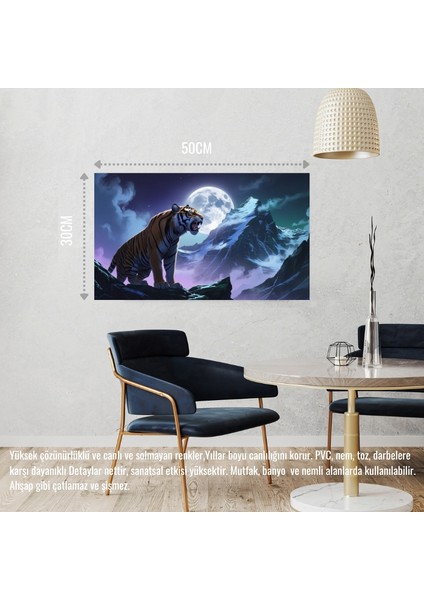 Sinirli Kaplan Sisli Dağda Uhrevi Atmosfer Bilimkurgu Illüstrasyonu 04 Çerçevesiz 50X30 cm Pvc Tablo