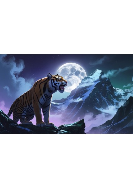 Sinirli Kaplan Sisli Dağda Uhrevi Atmosfer Bilimkurgu Illüstrasyonu 04 Çerçevesiz 50X30 cm Pvc Tablo fiyatları