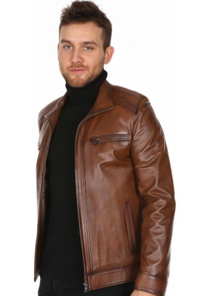 Hakiki Deri Kahverengi Casual Omuz Işlemeli Erkek Deri Ceket indirimleri