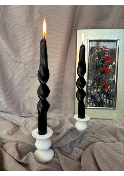 Burgulu Şamdan Siyah Lüks 24CM