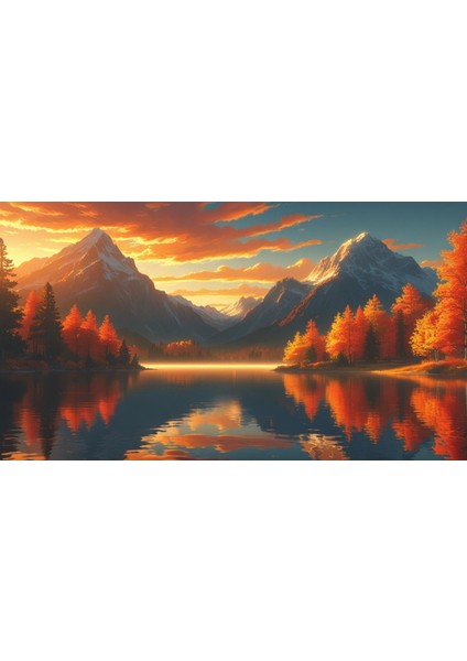 Doğa ve Manzara Yatay Sakin Göl Sonbahar Tonları Gerçekçi Derinliğe Sahip 03 Çerçevesiz 90X60CM Pvc Tablo fiyatları