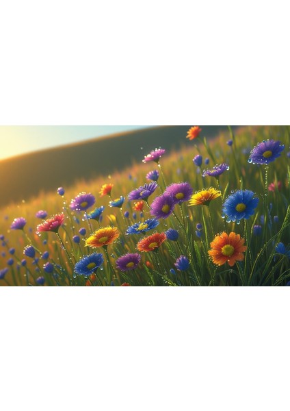 Doğa ve Manzara Yatay Çayırda Rengarenk Kır Çiçekleri Üzerinde Çiyi 02 Çerçevesiz 90X60CM Pvc Tablo fiyatları