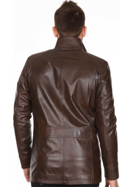 Hakiki Deri Kahverengi Cep Işlemeli Erkek Deri Ceket indirimleri