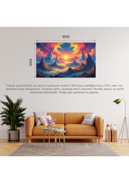 Doğa ve Manzara Yatay Yüzen Dağlar Gökyüzüne Düşen Şelaleler Rüya Gibi Atmosfer 01 Çerçevesiz 90X60CM Pvc Tablo