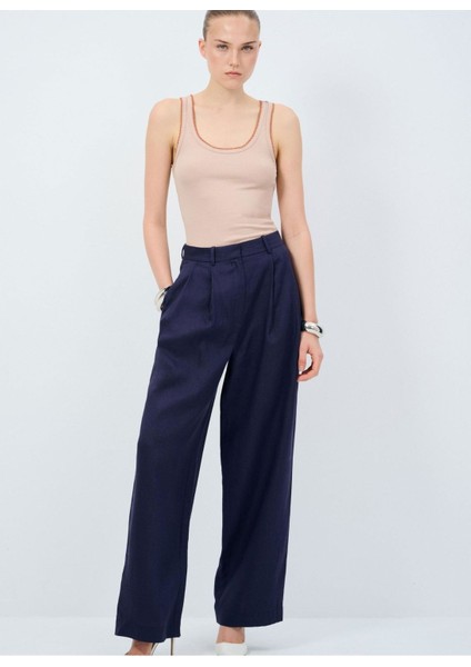 Pileli Bol Paça Pantolon Lacivert 15345527000