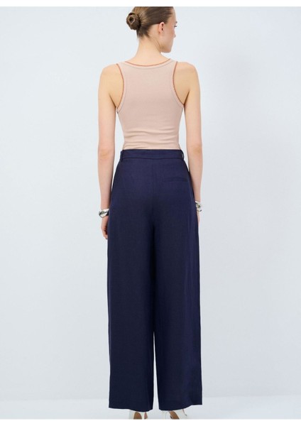 Pileli Bol Paça Pantolon Lacivert 15345527000 indirimleri